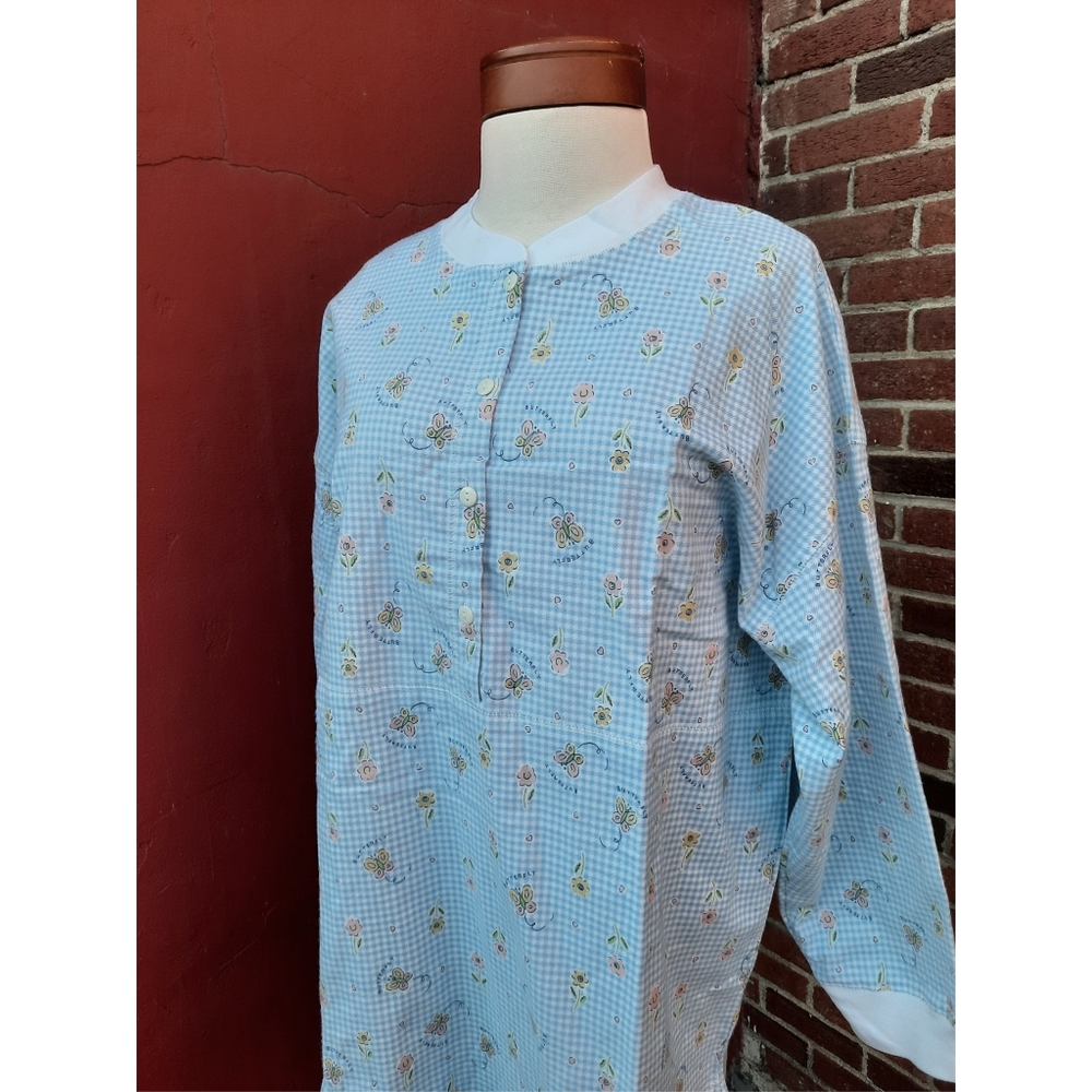 Vintage Y2K Butterfly Gingham Soft Cotton Sleep Dress Sleep Shirt Nightgown Med
